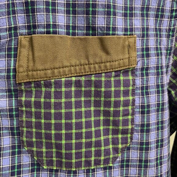 Scotch & Soda Mens Plaid Mixed Fabric Button Down Cotton Shirt Small Patchwork - Picture 2 of 8
